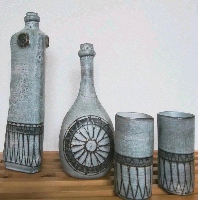 Jacques Pouchain - Drinkset (9) - Steengoed - In geglazuurd, Antiek en Kunst, Antiek | Glaswerk en Kristal