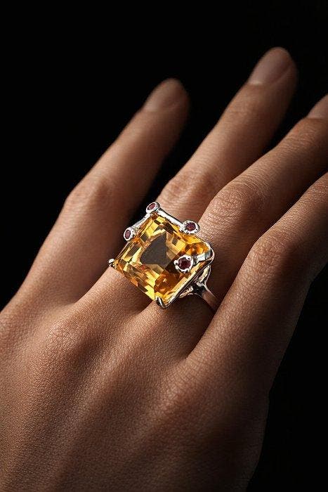 Citrien - Zilver - Ring - Golden Glow, Verzamelen, Mineralen en Fossielen