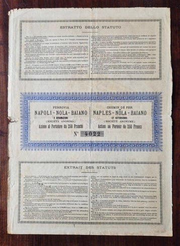 Italië. 250 Francs - 1884 -Ferrovia Napoli - Nola - Baiano e