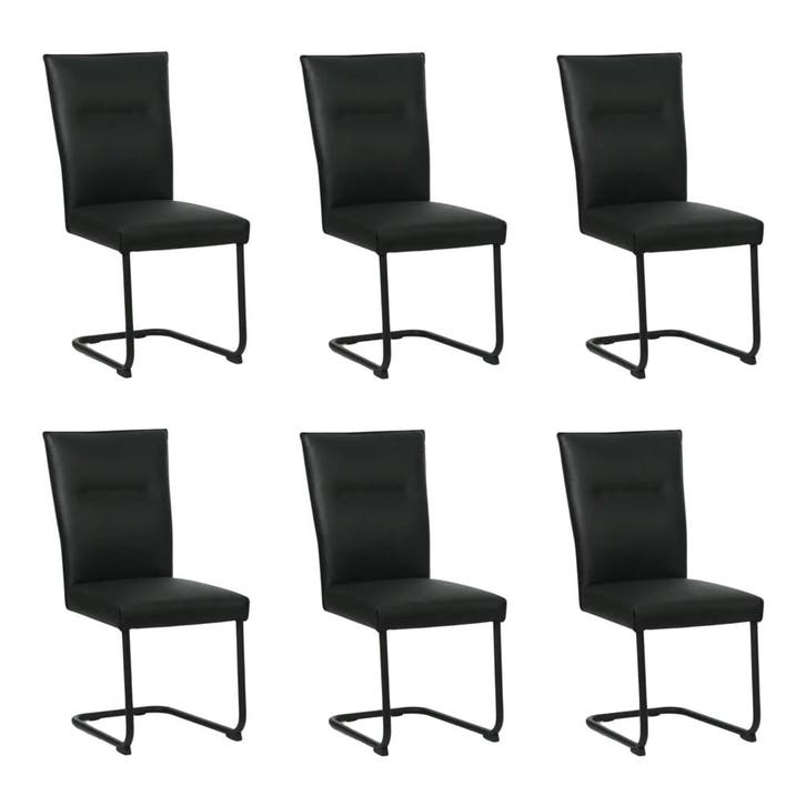 Set van 6 Leren eetkamerstoelen Retro - Toledo Nero (zwart), Maison & Meubles, Chaises, Enlèvement ou Envoi