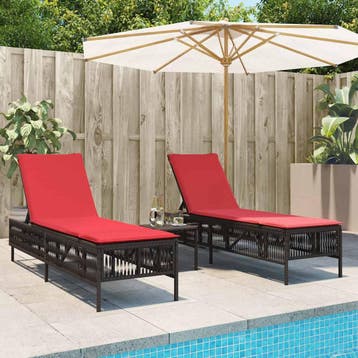 vidaXL Ligstoelen 2 stuks met tafel Bruin Poly Rotan, Verzenden