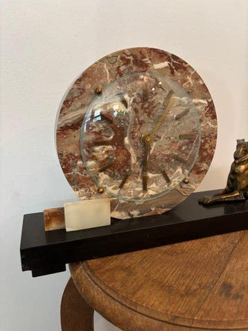 Klok - Art Deco Marmer - 1930-1940 - Schouwklok met Windhond