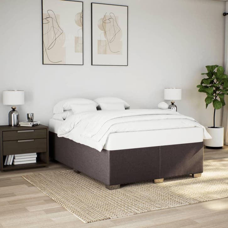 vidaXL Bedframe zonder matras stof donkerbruin 140x190 cm, Huis en Inrichting, Slaapkamer | Bedden, Nieuw, Verzenden