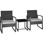 tectake Wicker zitgroep Granada met tafel voor 2 personen zw, Tuin en Terras, Verzenden, Nieuw
