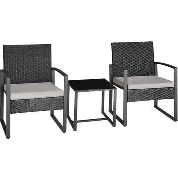tectake Wicker zitgroep Granada met tafel voor 2 personen zw, Verzenden, Nieuw
