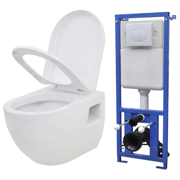 vidaXL Hangend toilet met verborgen stortbak keramiek wit, Doe-het-zelf en Bouw, Sanitair, Nieuw, Verzenden