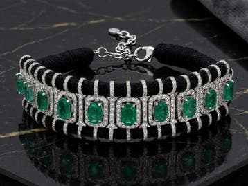 Armband Zilver Smaragd - Diamant, Nieuw