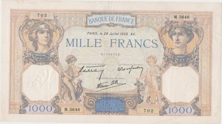 1939 France Frankreich Fay 38/25 1 000 Francs Ceres en Me..., Timbres & Monnaies, Billets de banque | Europe | Billets non-euro