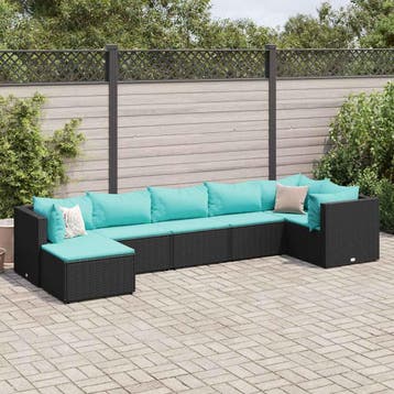 vidaXL 7-delige Loungeset met kussens poly rattan zwart, Verzenden, Loungeset