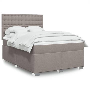 vidaXL Boxspring met matras stof taupe 140x200 cm, Verzenden