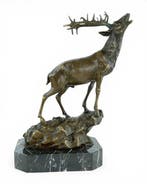 Milo (1910-1978) - sculptuur, Roaring Stag on a Rock - 38 cm, Antiek en Kunst
