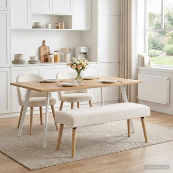 vidaXL Bank Effen Crèmekleurig 110 x 40 x 46 cm Bouclé, Verzenden