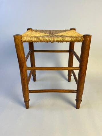 Kruk - Vintage - Kruk met biezen zitting, taptoe lopende, Antiek en Kunst