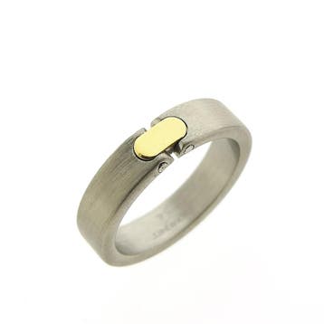Pequignet bicolor stalen ring met geelgoud, Ophalen of Verzenden