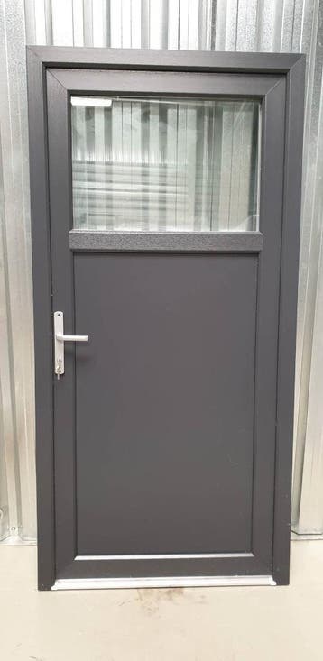 PVC Deur antraciet 98 x 200 vol paneel, 1/2 en 1/3 glas, Ophalen of Verzenden, Buitendeur