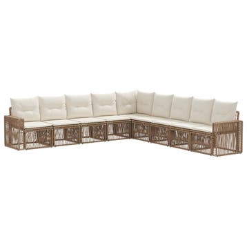 vidaXL Tuinbank Set 9 pcs Beige en Crème Wit poly rattan, Verzenden, Nieuw