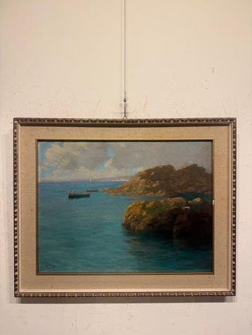Scuola italiana (XIX-XX) - Marina siciliana con barche