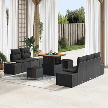 vidaXL Tuinbank Set 8 st Zwart poly rattan, Verzenden, Nieuw