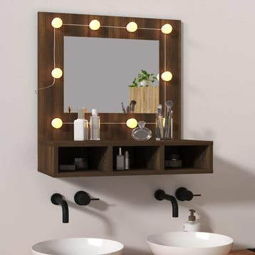 vidaXL Spiegelkast met LED-verlichting 60x31,5x62 cm bruin, Huis en Inrichting, Verzenden, Nieuw