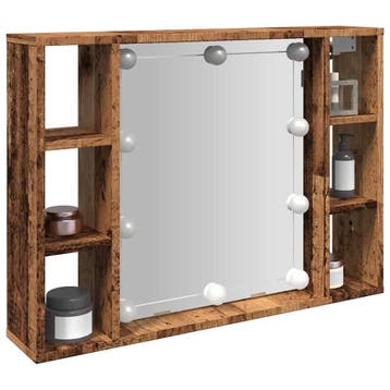 vidaXL Spiegelkast met LED 76x15x55 cm bewerkt hout oud, Verzenden
