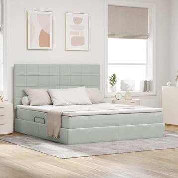 vidaXL Opslag bed met matras Lichtgrijs 160 x 200 cm Fluweel, Huis en Inrichting, Verzenden, Nieuw