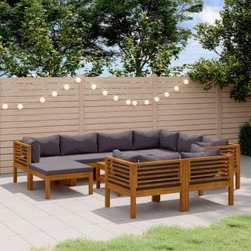 vidaXL 10-delige Loungeset met kussens massief acaciahout, Verzenden, Loungeset
