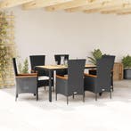 vidaXL 7-delige Tuinset met kussens poly rattan zwart, Verzenden, Nieuw, Tuinset