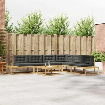 vidaXL 7 st Buiten bank set Polyester Wit, Verzenden