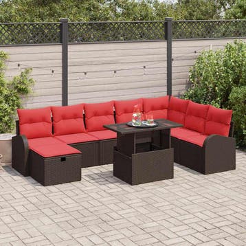 vidaXL Tuinbank Set 9 st Bruin poly rattan, Tuin en Terras, Tuinsets en Loungesets, Verzenden, Nieuw