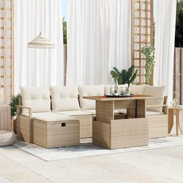 vidaXL Tuinbank Set 7 st Beige poly rattan, Verzenden, Nieuw