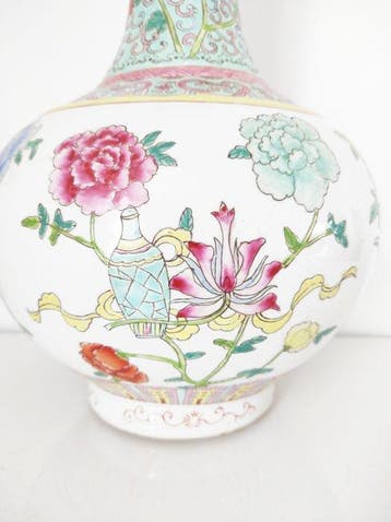 Vaas - Bloemen, vissen - 38 cm - Porselein