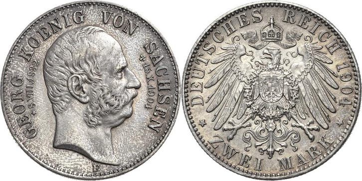 2 Mark Sachsen Georg 1902-1904, Postzegels en Munten, Munten | Europa | Niet-Euromunten, België, Verzenden