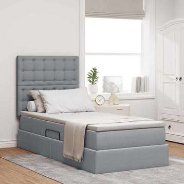 vidaXL LED opbergbed met matras Lichtgrijs 90 x 200 cm Stof, Verzenden