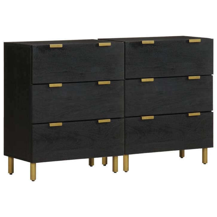 vidaXL Dressoirs 2 st 60x33x75 cm bewerkt hout zwart, Huis en Inrichting, Kasten | Overige, Nieuw, Verzenden