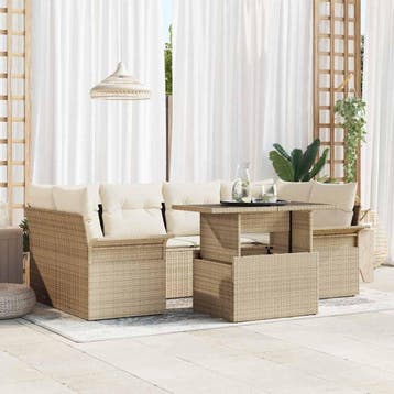 vidaXL Tuinbank Set 7 st Beige [Synthetisch]: Poly Riet, Verzenden, Nieuw