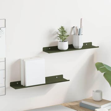 vidaXL Zwevende plank 2 st Olijf Groen 40 x 9 x 2,5 cm Staal, Verzenden, Nieuw