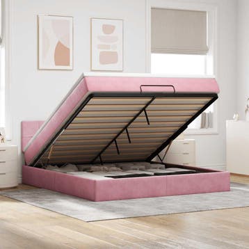 vidaXL Bed poef met matras en LEDs 180x200 cm fluweel roze, Verzenden
