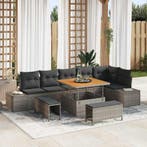 vidaXL Tuinbank Set met kussen 9 pcs Grijs poly rattan, Verzenden, Nieuw