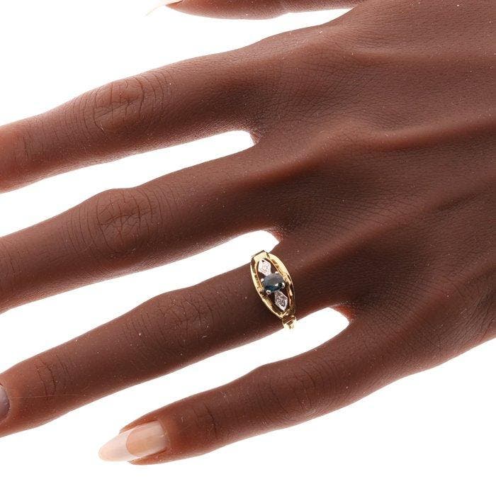 Ring - 18 karaat Geel goud - 0.22ct. tw. Saffier - Diamant -, Handtassen en Accessoires, Ringen