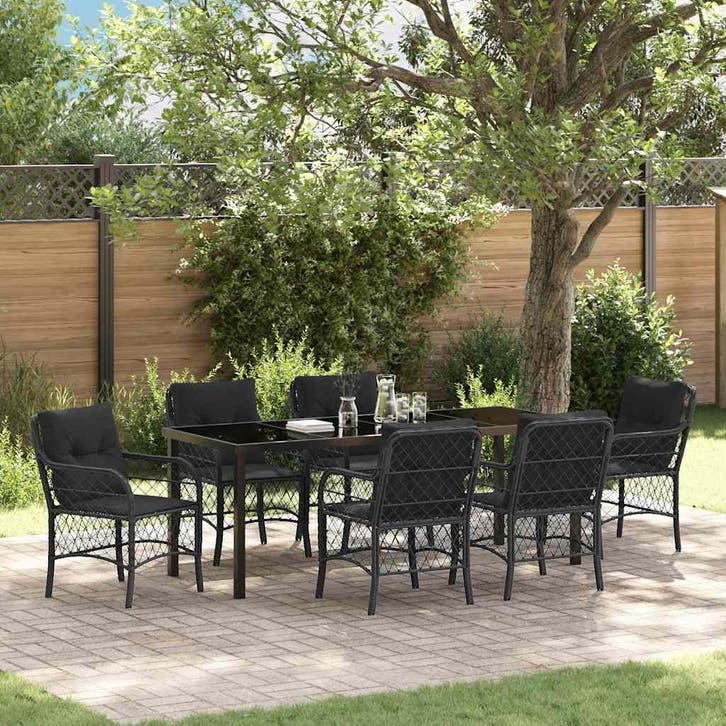vidaXL Tuin Eettafel Set 7 st Zwart poly rattan, Tuin en Terras, Tuinsets en Loungesets, Nieuw, Verzenden