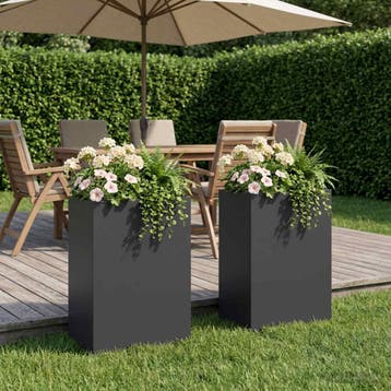 vidaXL Plantenbak 2 st Zwart 50 x 30 x 75 cm Koudgewalst, Tuin en Terras, Bloempotten, Verzenden, Nieuw