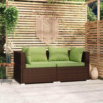 vidaXL Bank 2-zits met kussens poly rattan bruin, Tuin en Terras, Verzenden, Nieuw