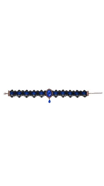 KIMU® Choker Zwart Kant Blauwe Steen Kanten Zwarte Collar Ke, Handtassen en Accessoires, Kettingen, Ophalen of Verzenden, Nieuw