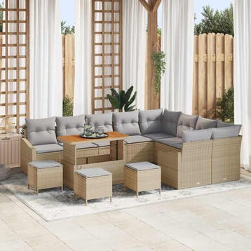 vidaXL Tuinbank Set 13 st 8-Aantal zitplaatsen Beige Poly, Verzenden
