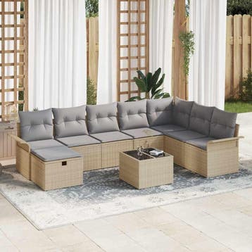 vidaXL Tuinbank Set 9 st Poly rattan, Verzenden, Nieuw