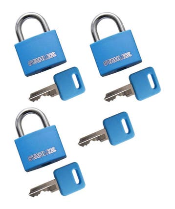 Set van 3 hangsloten (30 mm, blauw, met 4 sleutels), Verzenden, Nieuw