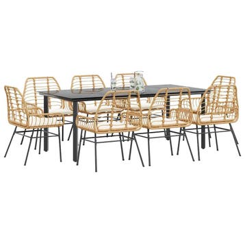 vidaXL 9-delige Tuinset met kussens poly rattan glas bruin, Verzenden, Nieuw, Tuinset