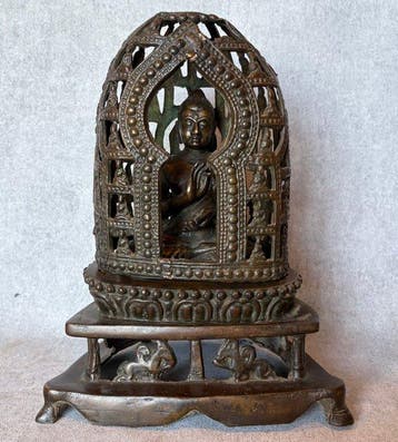 Oud Boeddha Sculptuur - Bronze - Asie