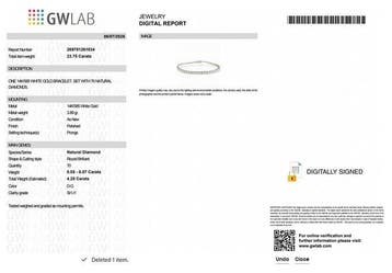 Zonder minimumprijs - Armband - 14 karaat Witgoud - 4.28ct.