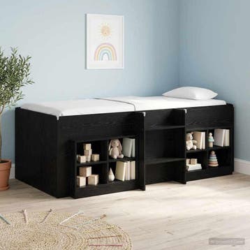 vidaXL Kinderhoogslaper Zwart eiken 100 x 200 cm Bewerkt, Verzenden